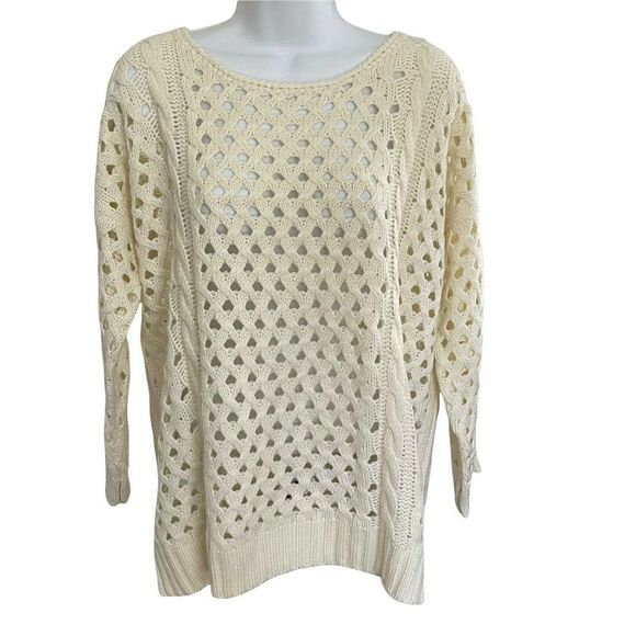 𝅺NWT Cozy Casual Versona Ivory Acrylic Open Knit Sweater M Pullover - Picture 1 of 7